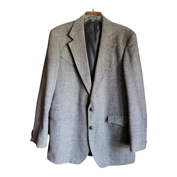 Reed St James sport coat western cut gray herringbone wool lined 40L vtg - Picture 1 of 12